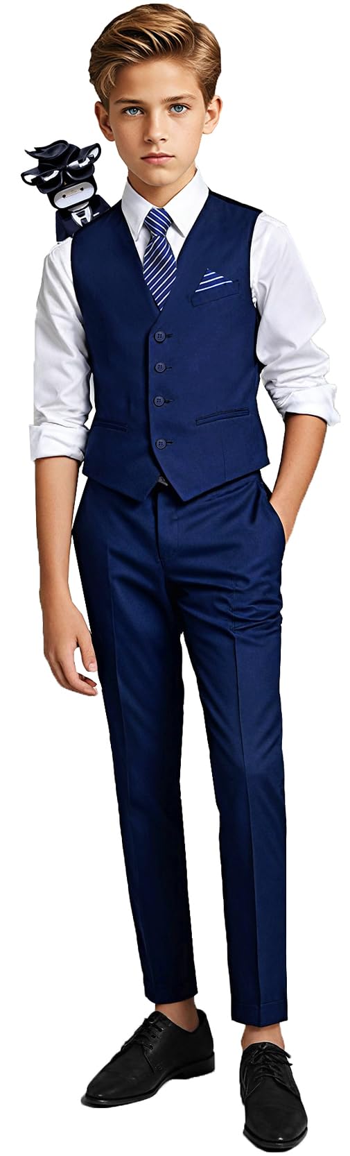 Black n Bianco Boys' Slim Fit 5 Piece Suit Vest with Tie, Shirt, Pants and Hanky - Style 519