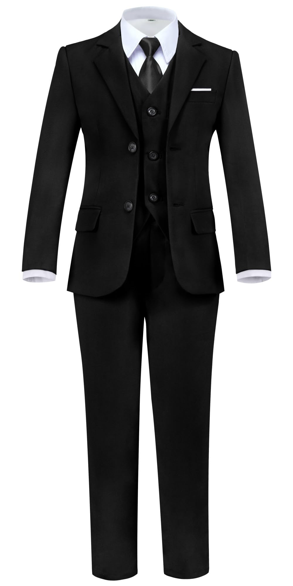 Hipfun Boys' Formal Suit Set for Special Occasions with Suit Jacket, Vest, Pants, Collared Dress Shirt, and Tie
| Hipfu