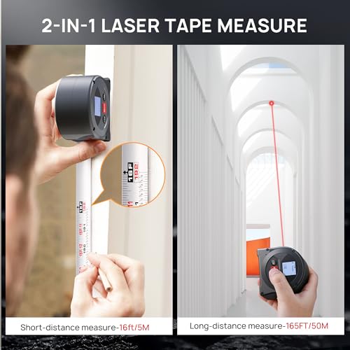 Rechargeable Laser Tape Measure 2-in-1 for DIY and Construction
| 165 Ft Laser Measure with Movable Magnetic Hook for B