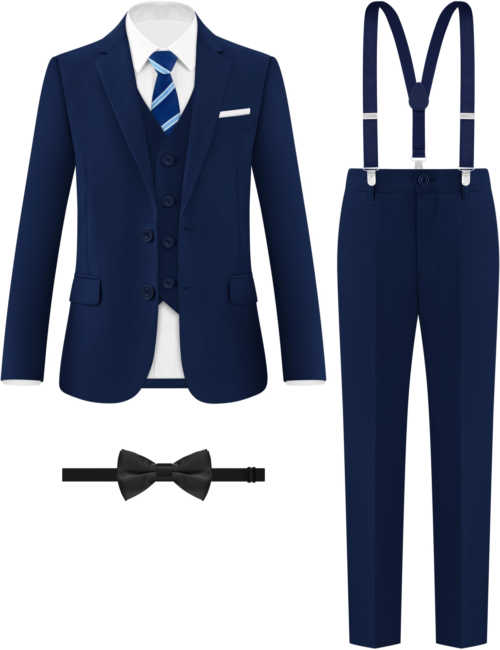ELPA Boys' Formal Suit Set with Suspenders Adjustable Waist for Toddlers to Teens