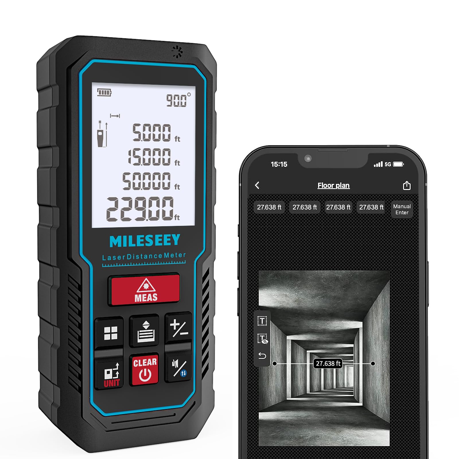 MiLESEEY 229Ft Laser Measure with Digital Angle Level for DIYers and Construction Workers at Home and Work Jobsite