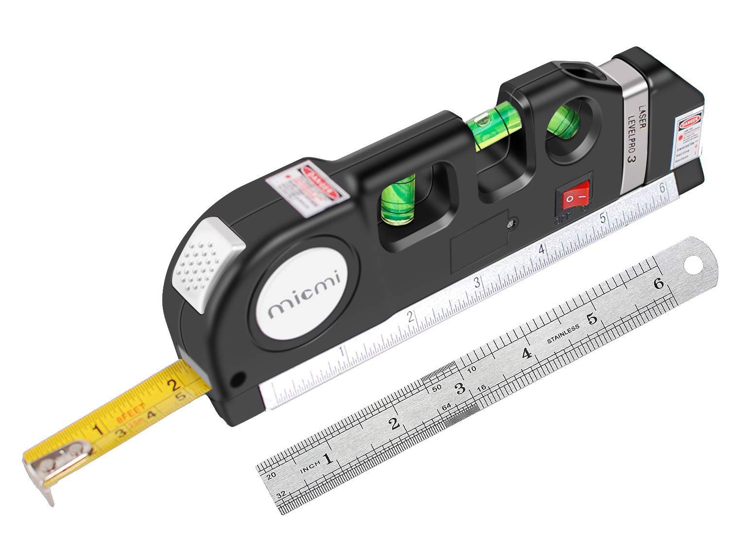 Multi-Purpose Laser Tape Measure Line - Micmi 8ft+ Laser Level Standard and Metric Rulers for Construction and DIY Proj