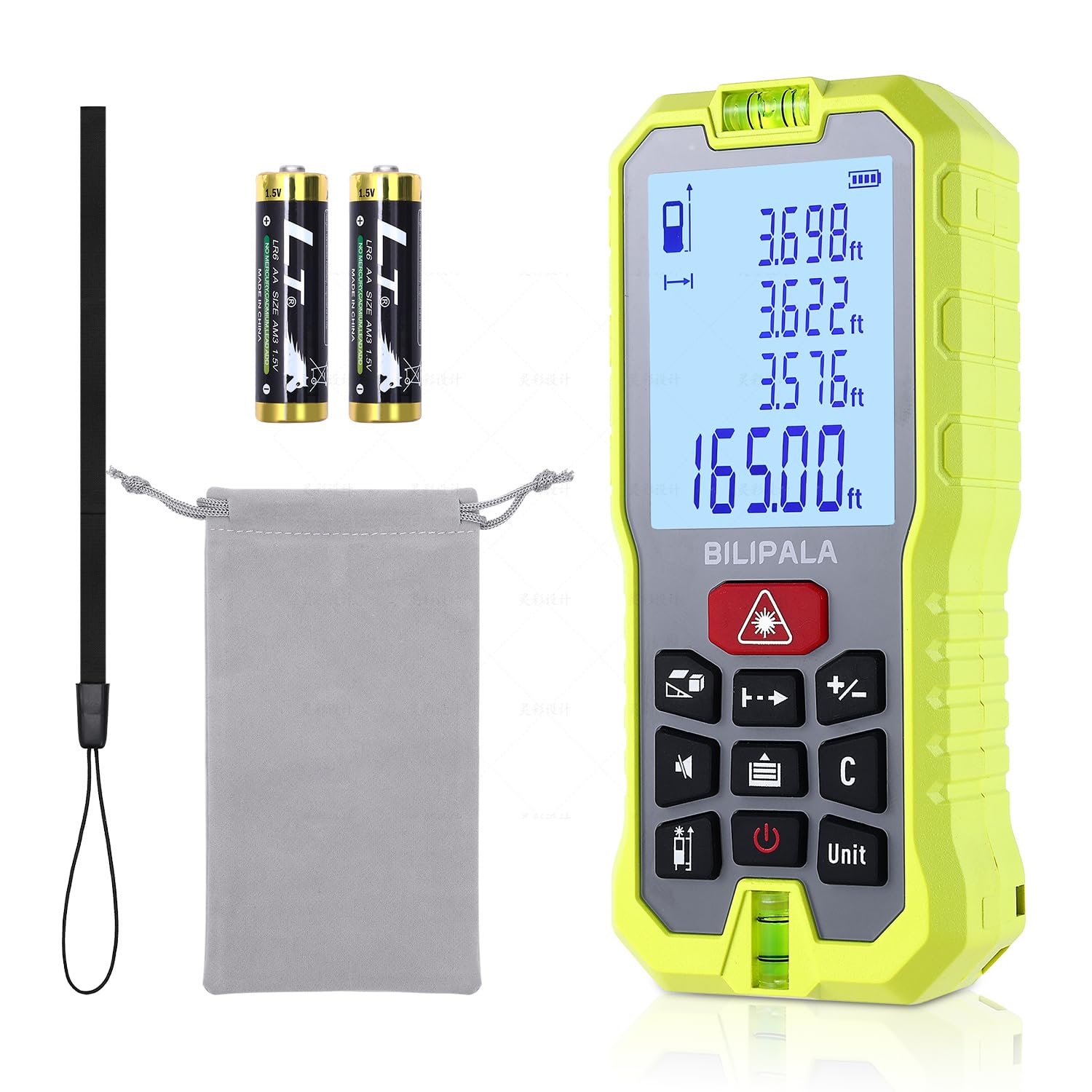 Digital Laser Tape Measure ±2mm Accuracy Red
| 50M/165ft Digital Laser Tape Measure Backlit LCD Red
| Laser Measure Wit