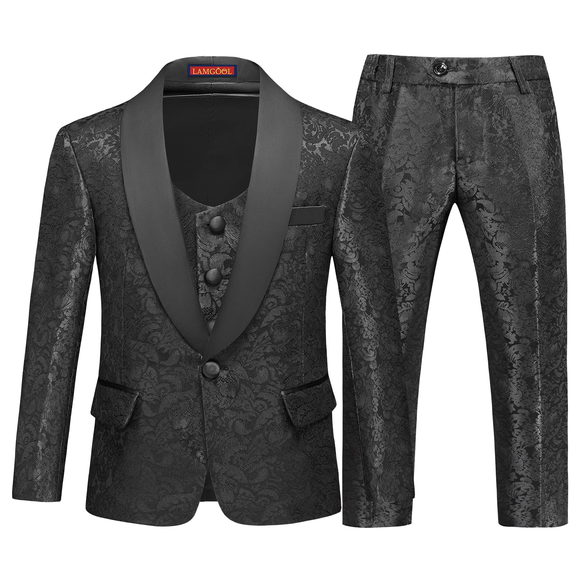 Lamgool Boys Suit for Wedding Prom Party: Slim Fit Tuxedo 3 Pieces Floral Jacquard Set Size 4-16Y
Lamgool Boys Formal Tu